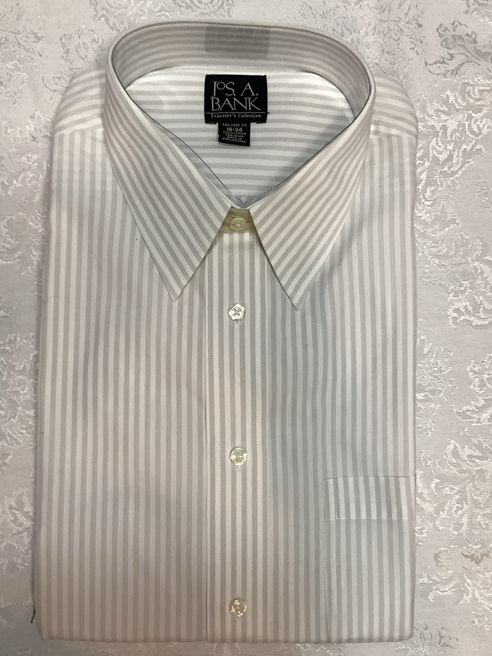 Jos. A. Bank Men’s White and Light Gray Striped Dress Shirt
